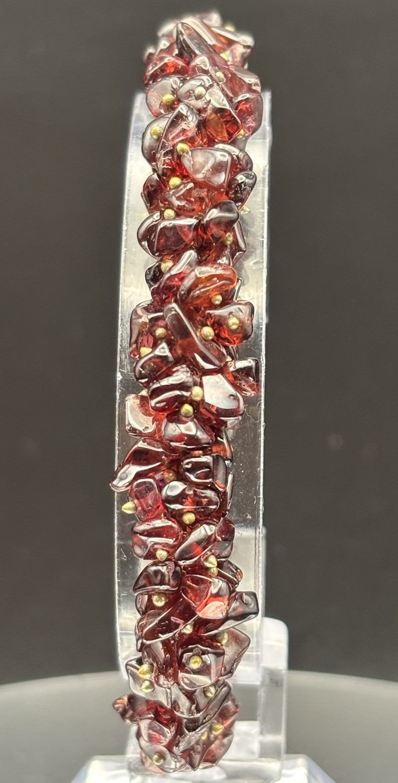 Natural Garnet Chip Stretch Bracelet Deep Red Gemstone Cluster Vintage