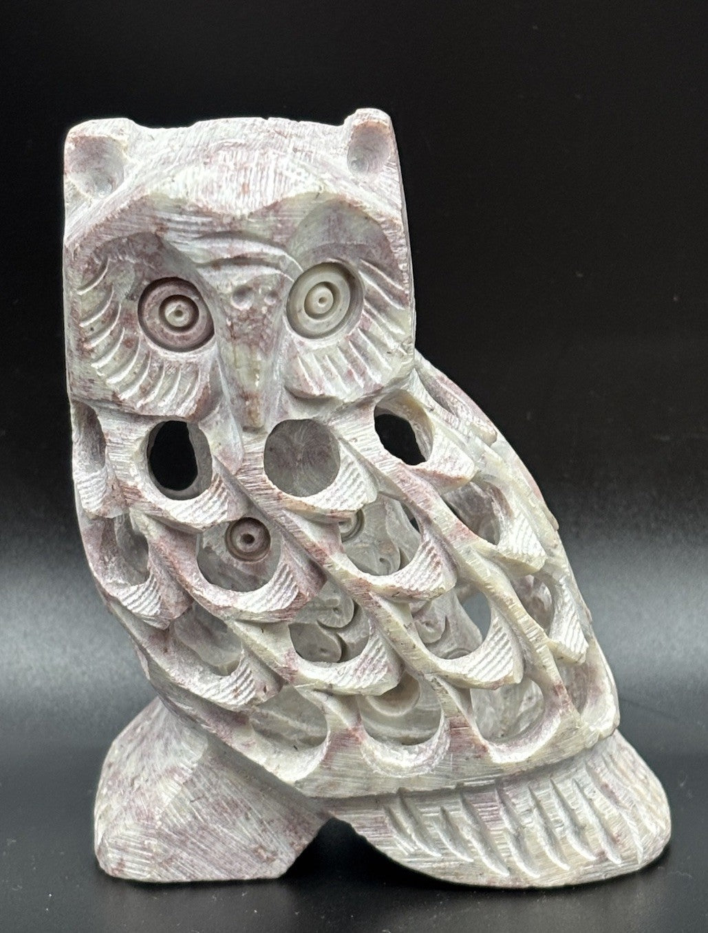 Vintage Chinese Soapstone Carved Owl Figure Pierced Sculpture Feng Shui