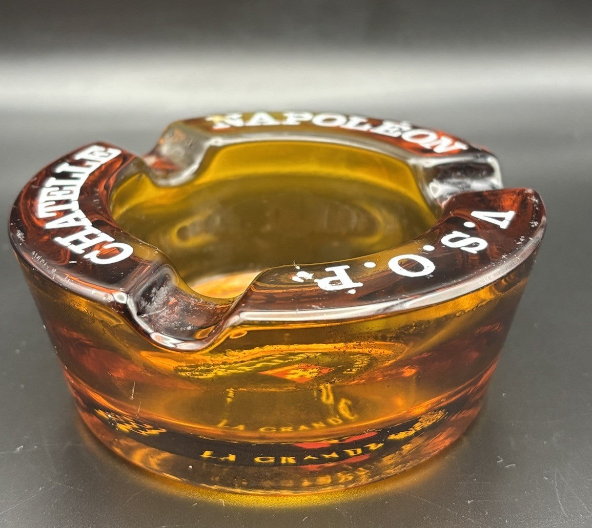 Vintage Camus Cognac Ashtray V.S.O.P Chateau Napoleon Amber Glass France