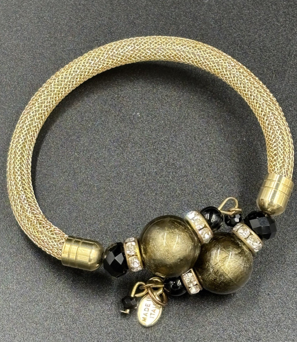 Vintage Murano Glass Bracelet – Gold Tone with Crystal Accents