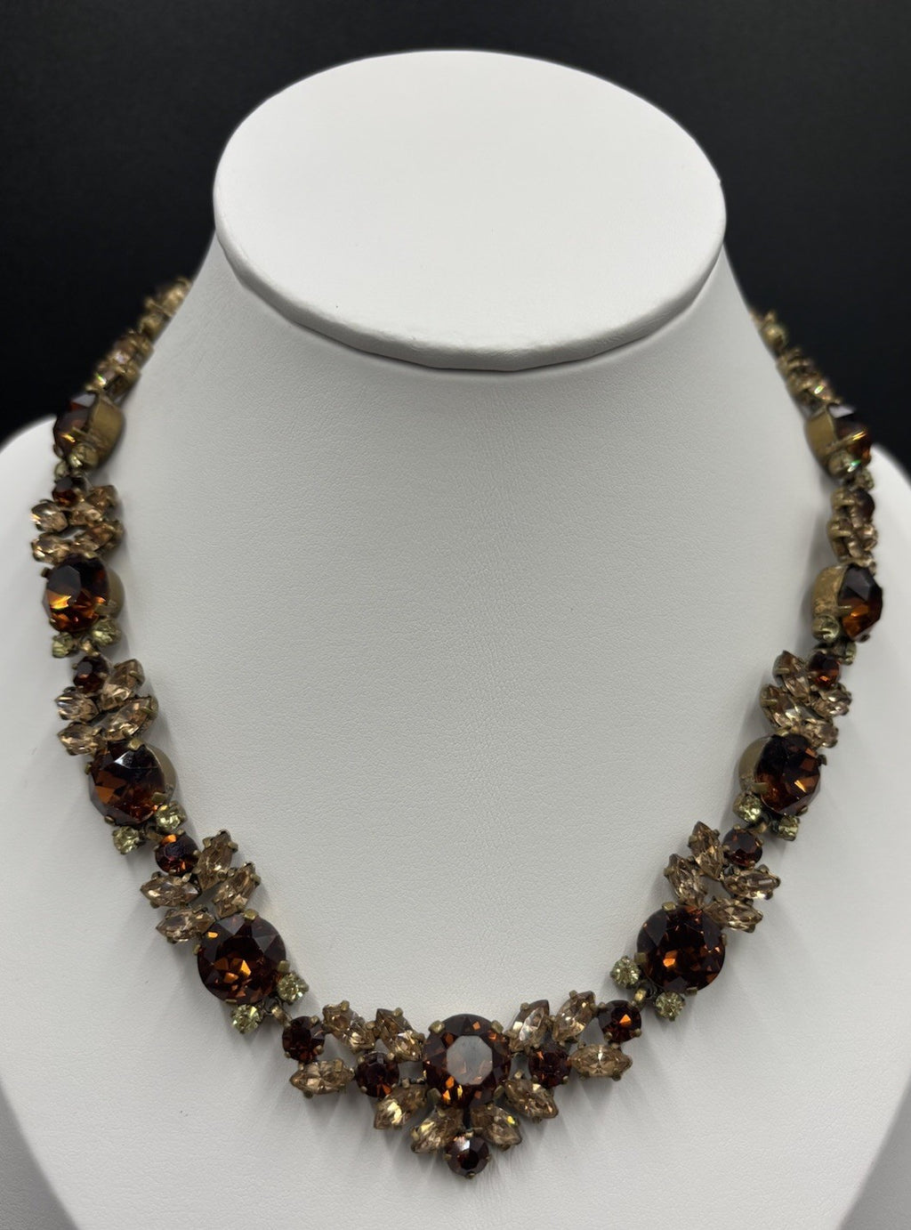 Rare Signed Austria Crystal Choker Necklace Amber Champagne Green Vintage