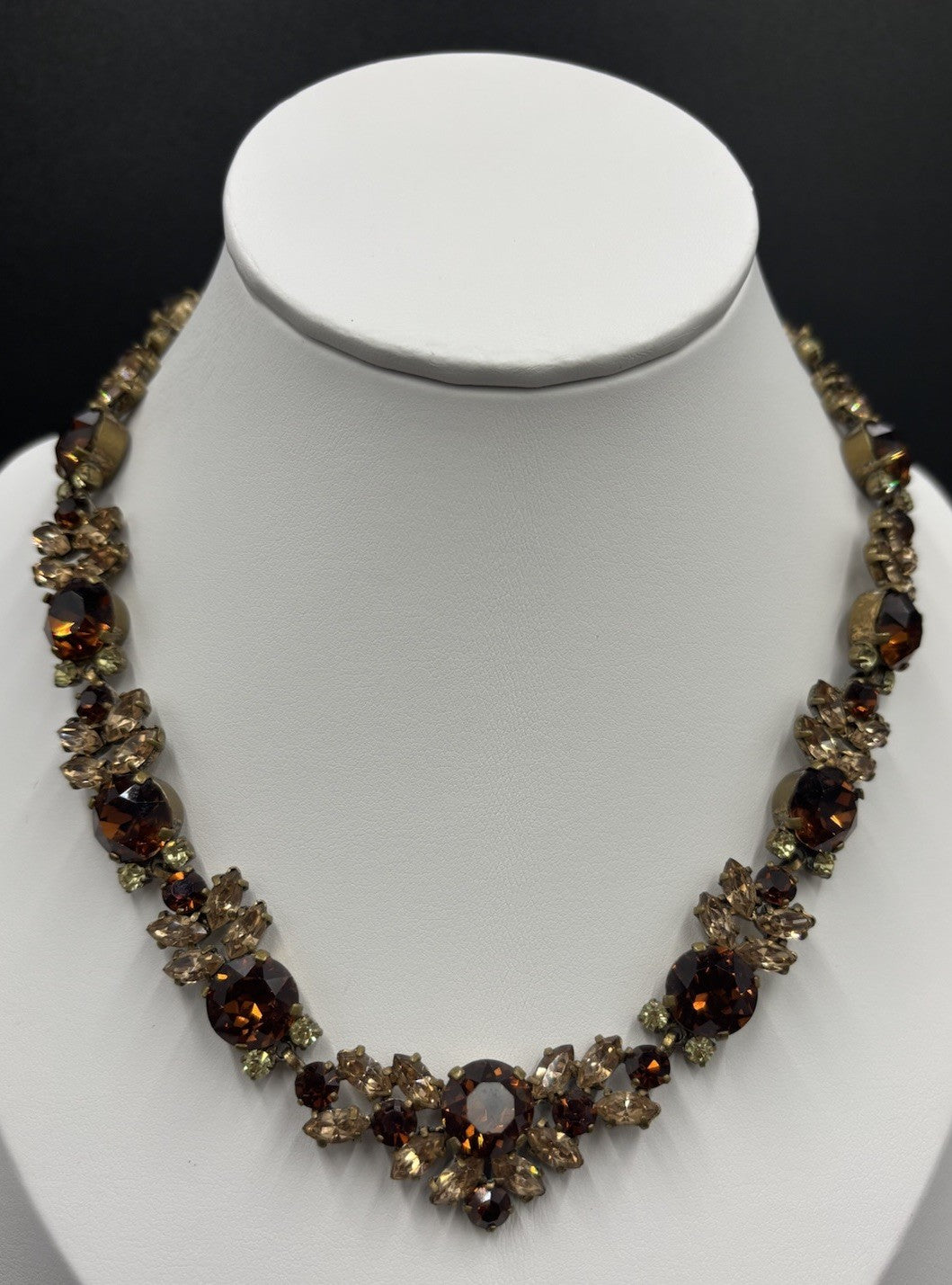 Rare Signed Austria Crystal Choker Necklace Amber Champagne Green Vintage