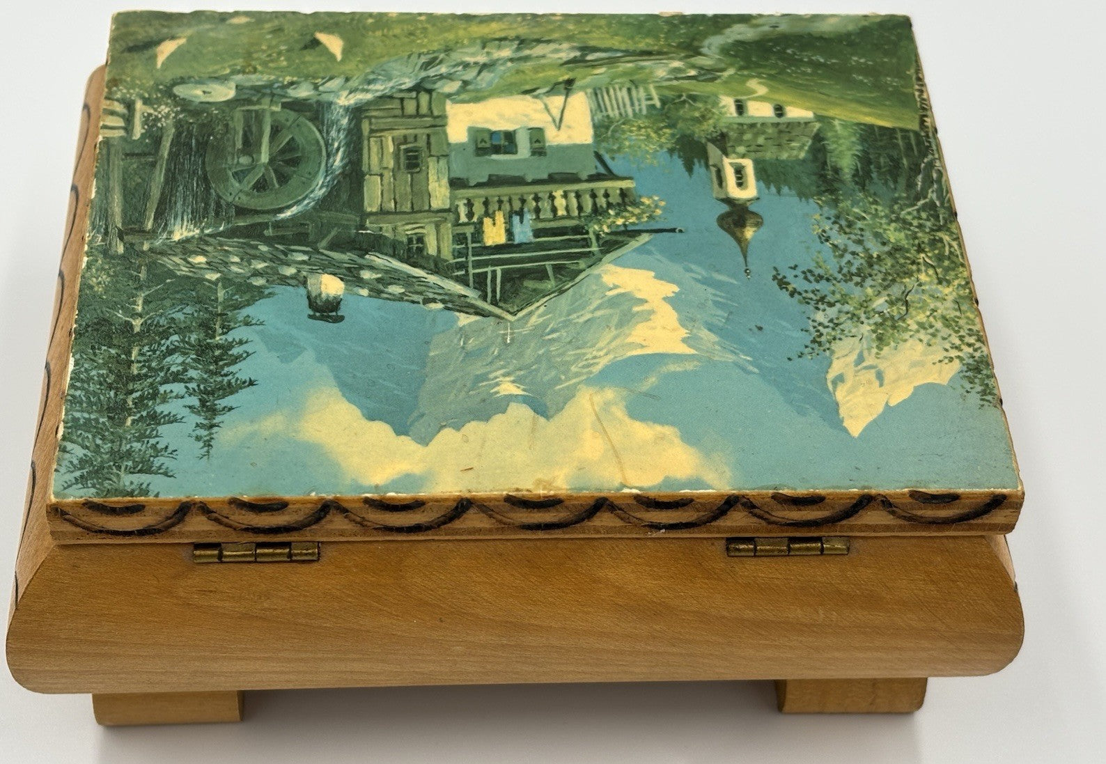 Vintage Swiss Reuge Love Story Music Jewellery Box. Signed Si.aniona.a. Wooden