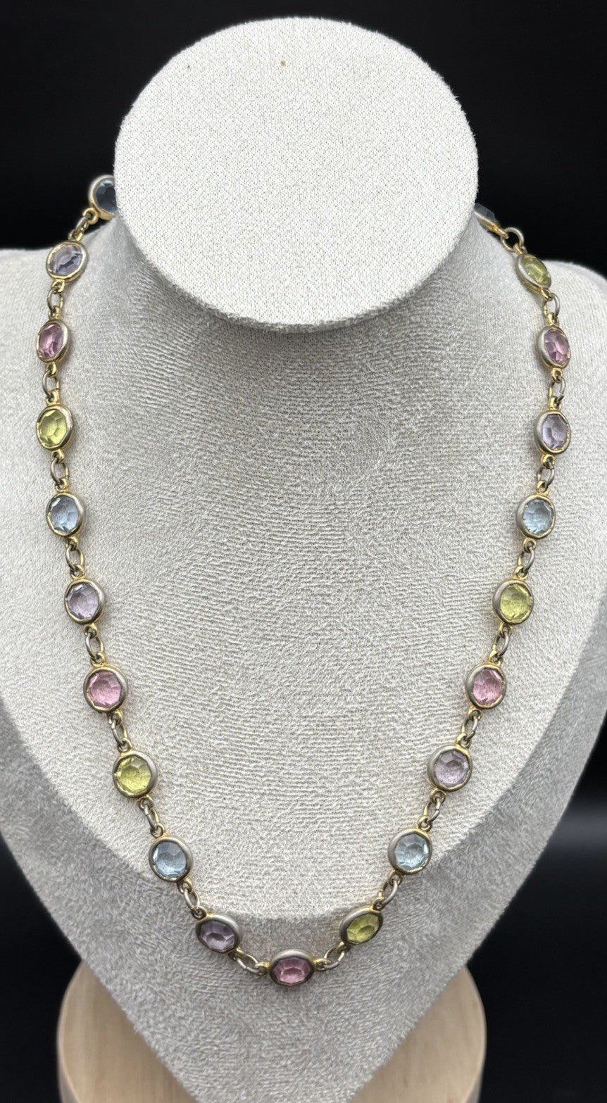 Vintage Pastel Glass Rivière Necklace Bracelet Set UV Reactive Gold Tone
