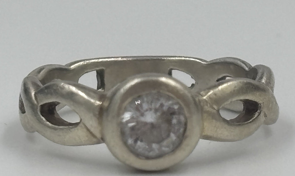 Vintage Inspired 925 Sterling Silver CZ Ring Artisan Bezel Set