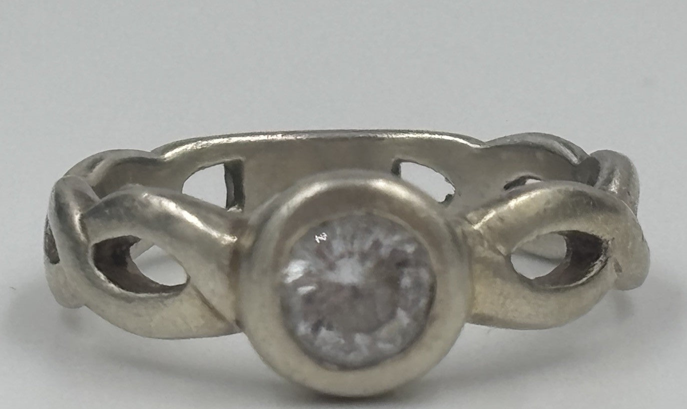Vintage Inspired 925 Sterling Silver CZ Ring Artisan Bezel Set
