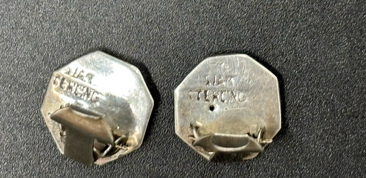 Vintage Siam Sterling Silver Clip Earrings Blackened Figural Motif