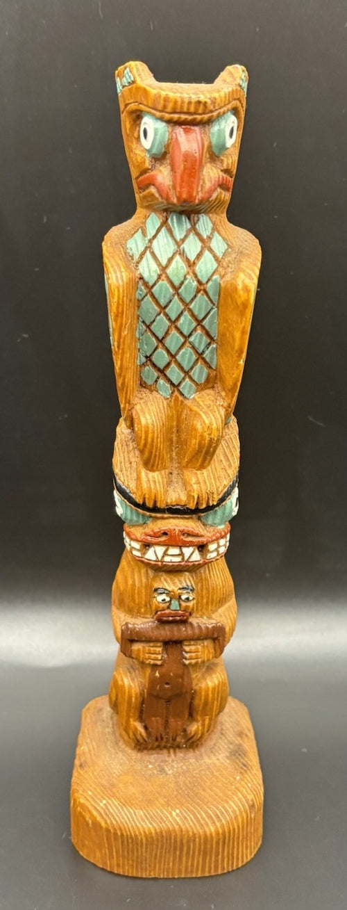 Hand carved wooden tiki totem figure, hand painted tribal folk art
