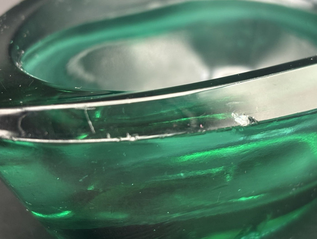 Vintage Emerald Green Art Glass Ashtray Dish Mid Century Modern Heavy