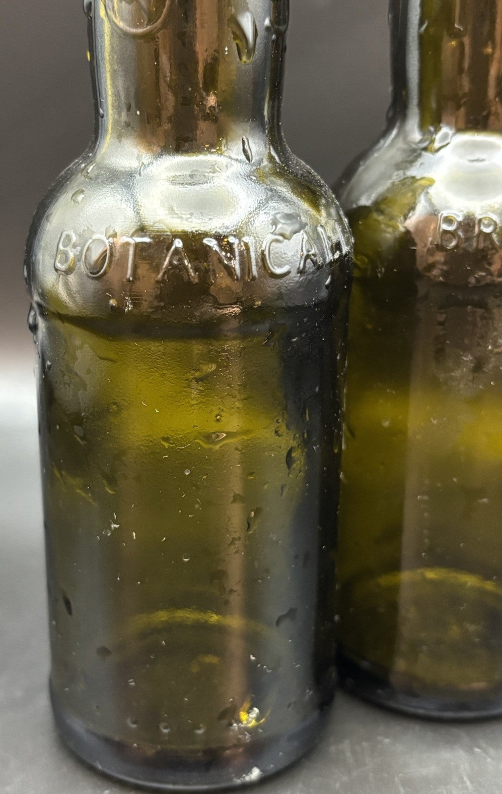 Rustic Olive Green Embossed Brewery Beer Bottles Pair Bar Decor Display ￼