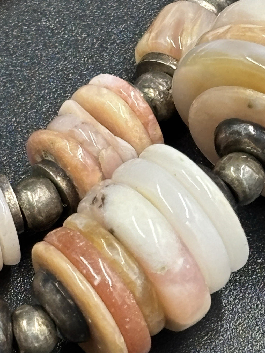 Vintage Sterling Silver Natural Conch Clam Shell Heishi Bead Necklace Boho