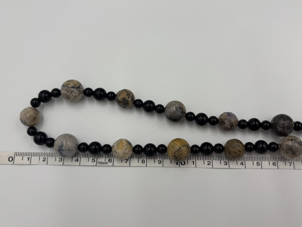 Vintage Picasso Jasper Gemstone Necklace Long Natural Stone With Black Beads