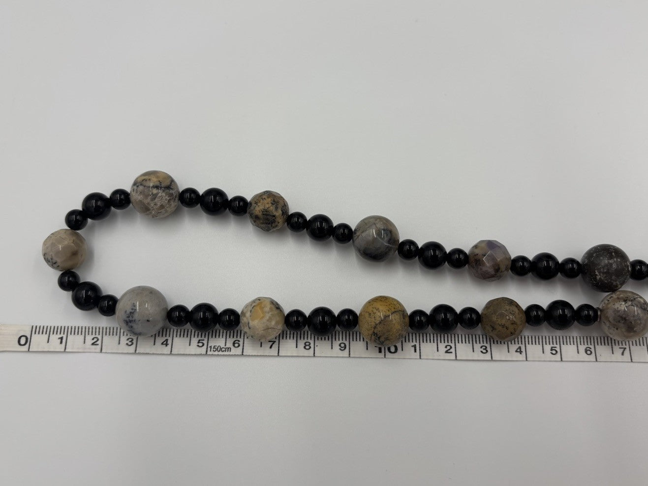 Vintage Picasso Jasper Gemstone Necklace Long Natural Stone With Black Beads
