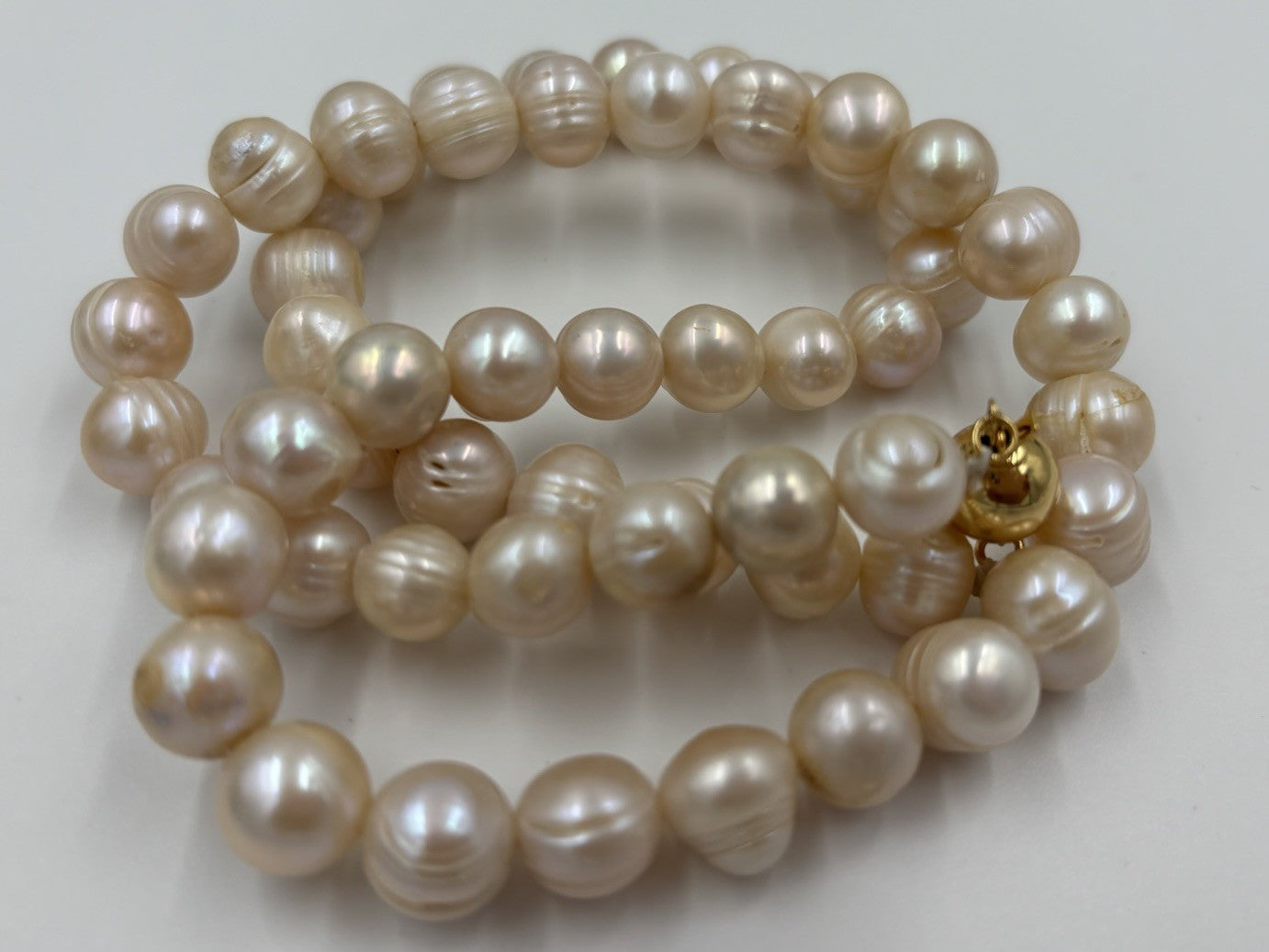 Freshwater Pearl Necklace Bracelet Set 10mm Pink Cream High Lustre