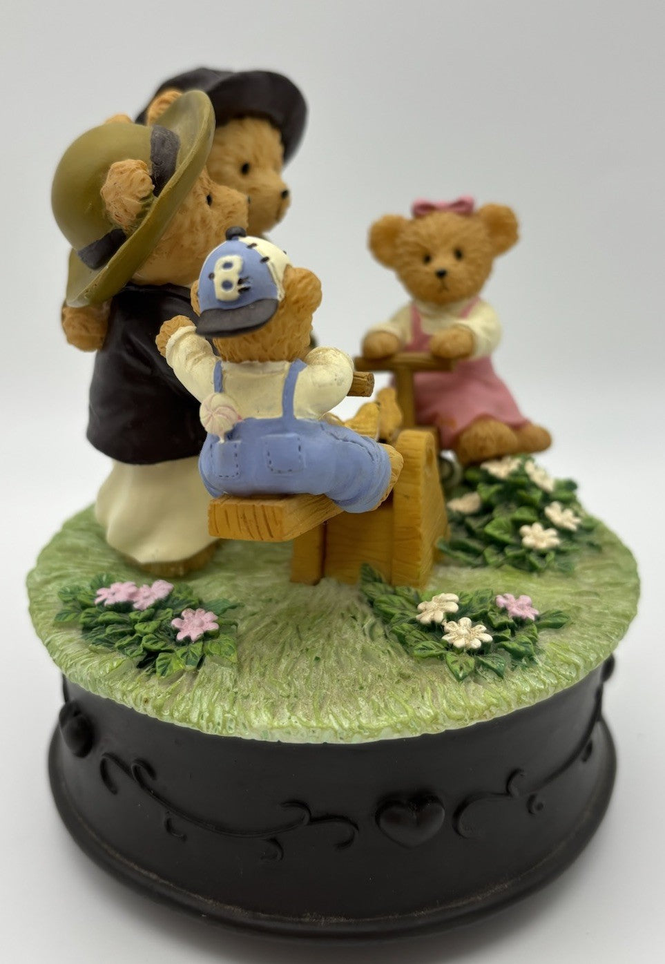 Vintage Enesco Teddy Bear Seesaw Music Box – Park Scene with Birds & Children