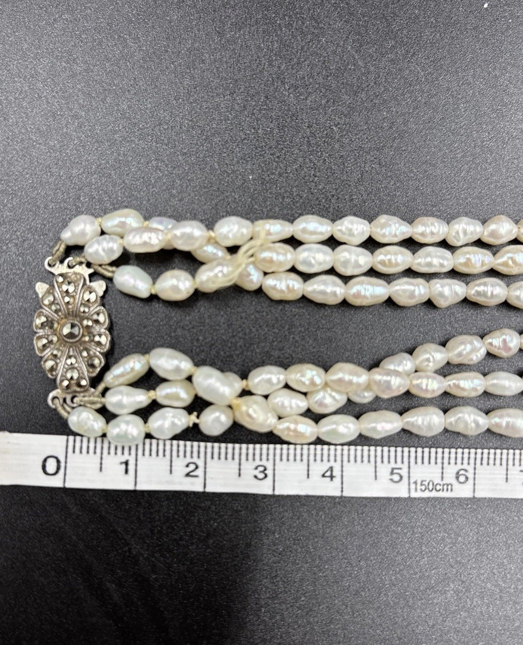 Vintage Baroque Pearl Necklace Bracelet Set 3 Strand Sterling Clasp