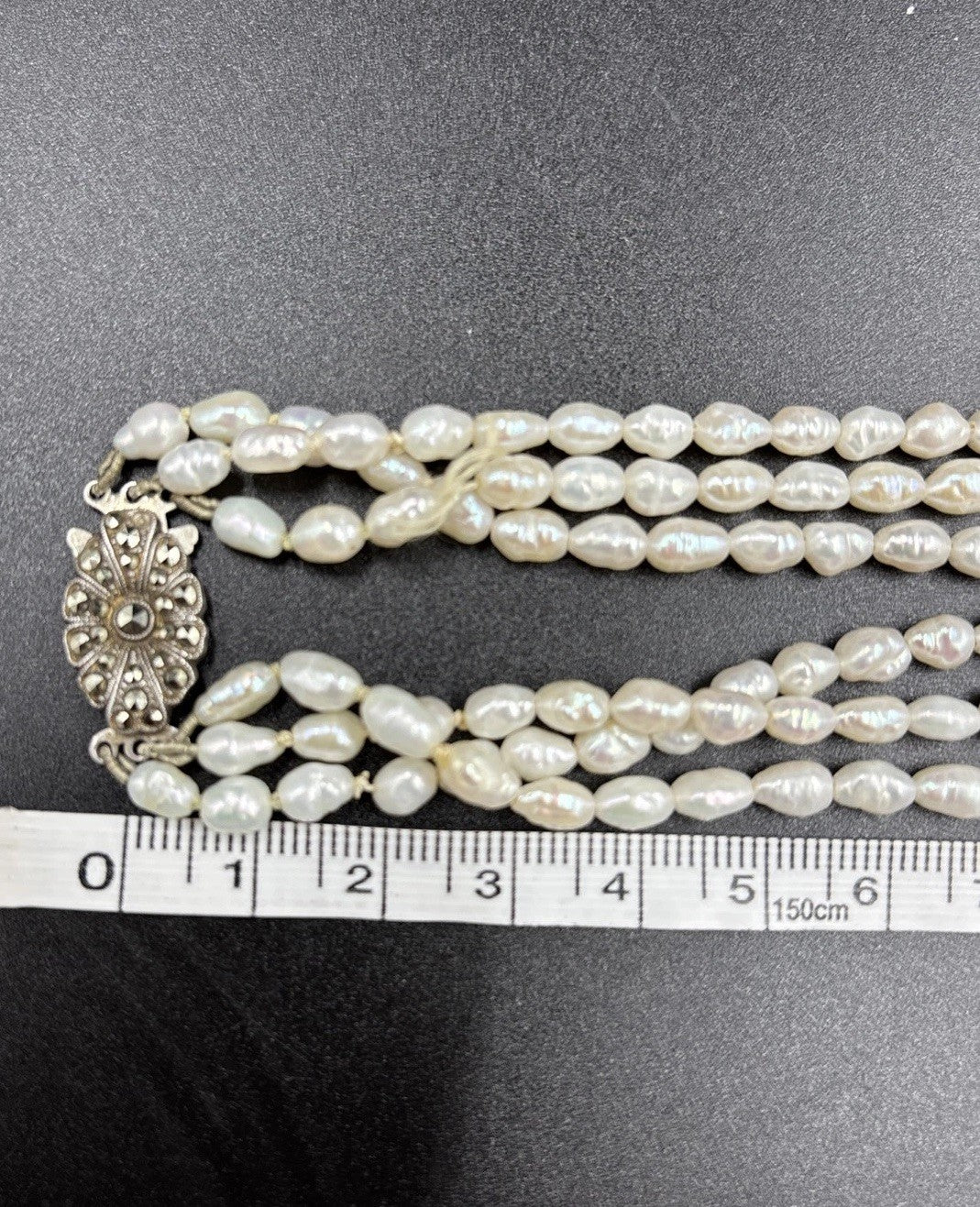 Vintage Baroque Pearl Necklace Bracelet Set 3 Strand Sterling Clasp