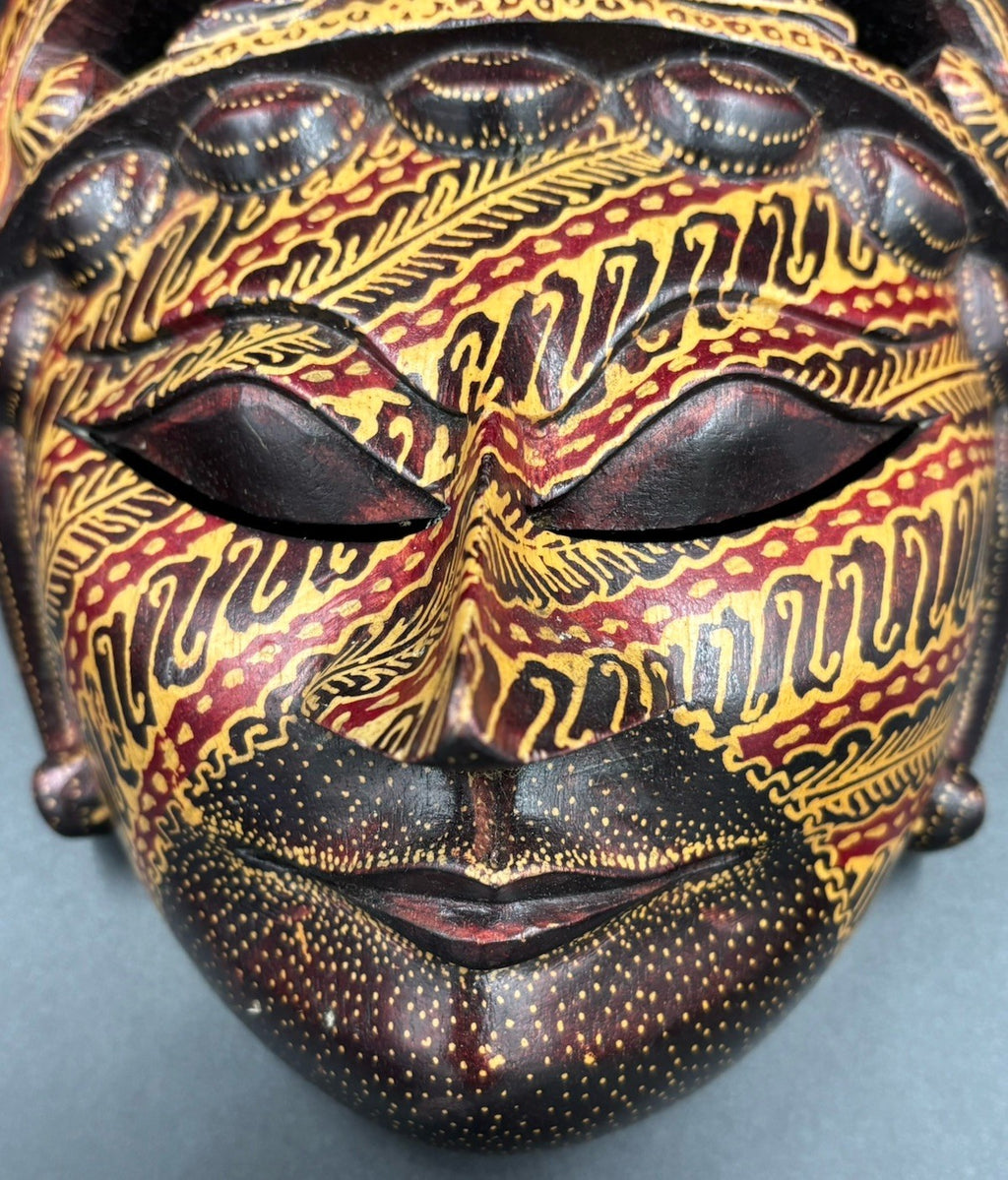 Vintage Balinese Wooden Barong Mask Hand Carved Wall Art