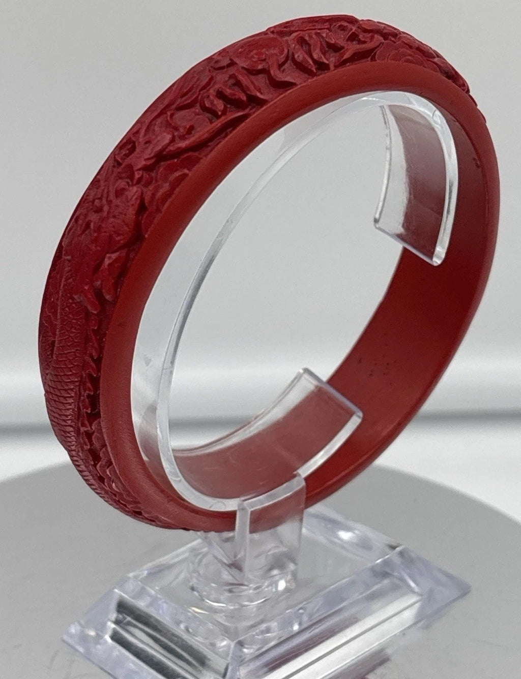 Vintage Red Carved Dragon Bangle Bracelet Cinnabar Style Resin