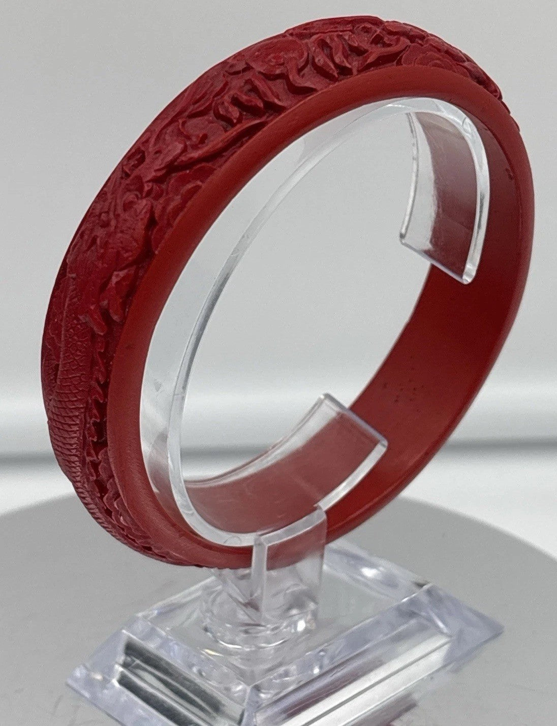 Vintage Red Carved Dragon Bangle Bracelet Cinnabar Style Resin