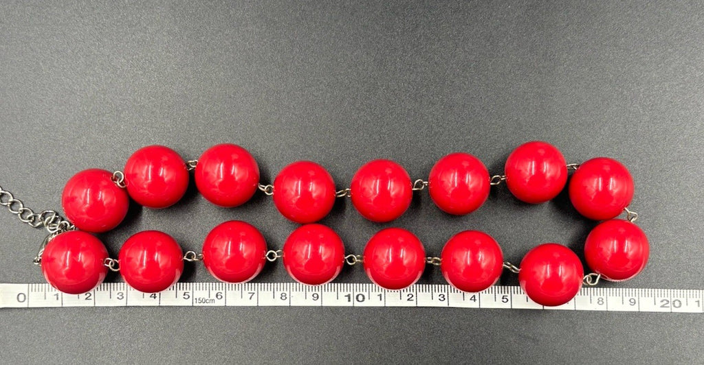 Vintage Retro Red Ceramic Bead Necklace Bold Statement Jewelry
