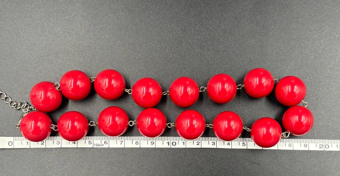 Vintage Retro Red Ceramic Bead Necklace Bold Statement Jewelry