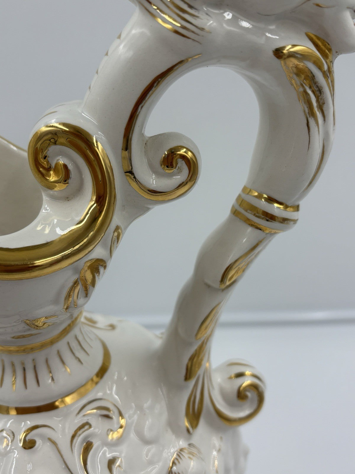 Vintage Capodimonte Italian Porcelain Cherub Ewer Vase Hand Painted Gold Gilt
