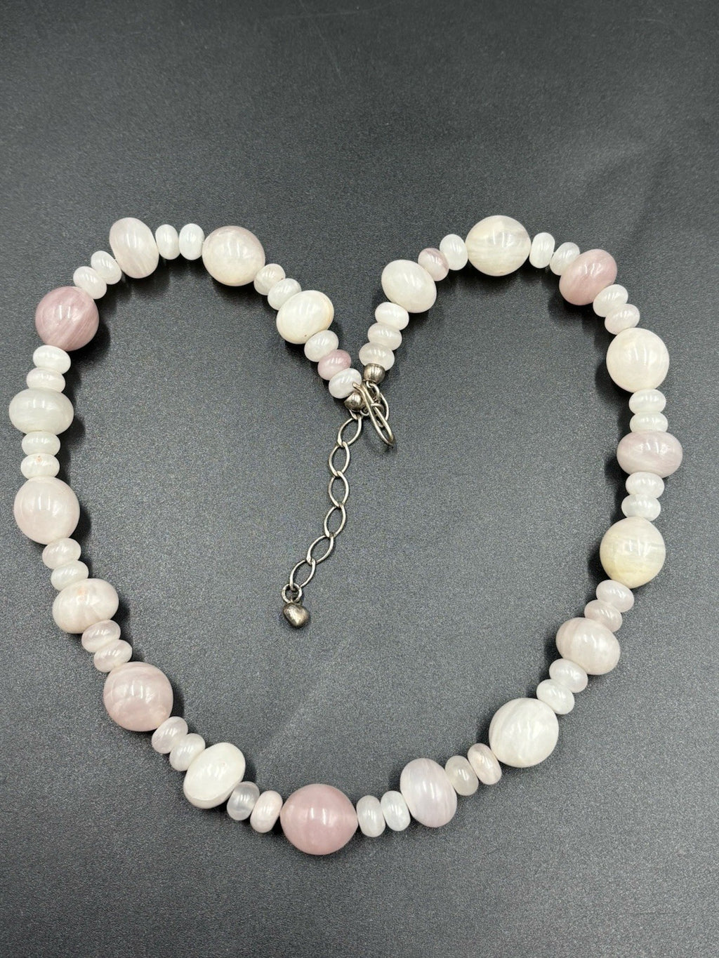 Vintage Style Rose & Milky Quartz Beaded Necklace Chunky Semi-Precious Gemstone