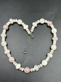 Vintage Style Rose & Milky Quartz Beaded Necklace Chunky Semi-Precious Gemstone