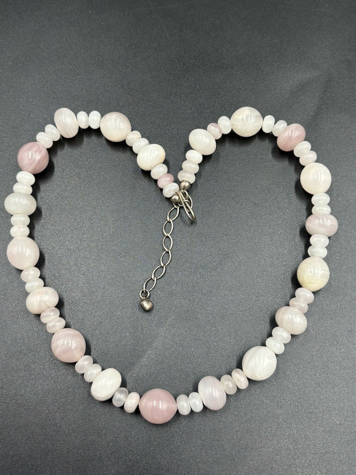 Vintage Style Rose & Milky Quartz Beaded Necklace Chunky Semi-Precious Gemstone