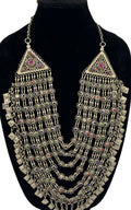 Vintage Ethnic Silver Kuchi Style Statement Bib Necklace