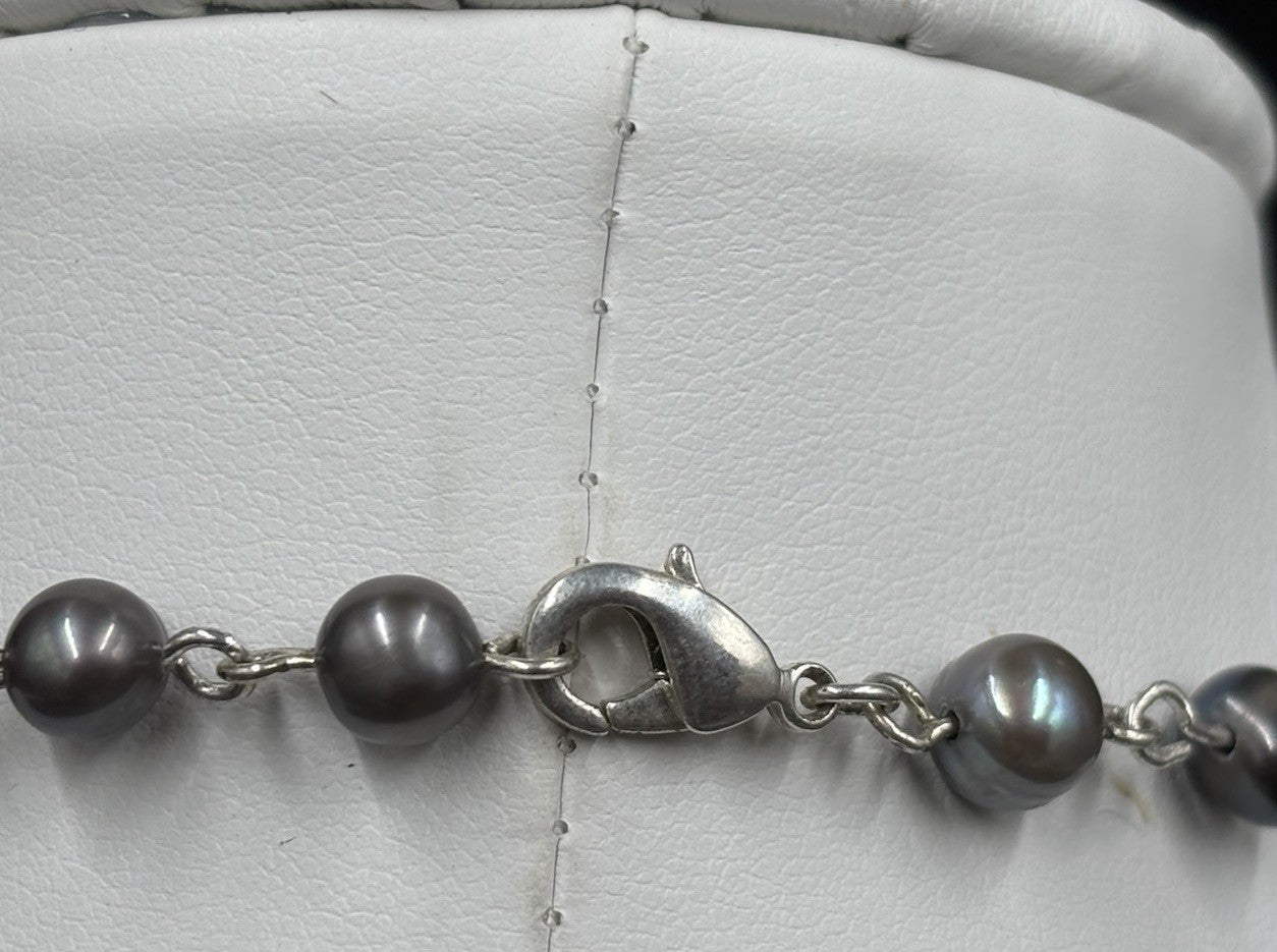 Genuine Freshwater Pearl Necklace Multi Grey Hand Linked 43cm Cultured Pearls