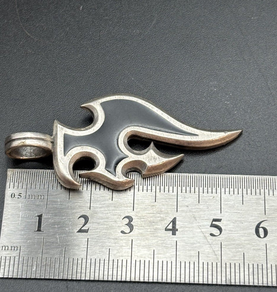 Vintage BICO Australia Sterling Silver Tribal Flame Pendant Gothic Biker 925
