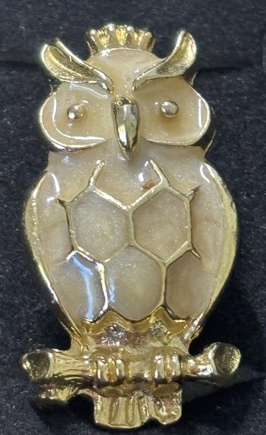 Vintage Hollywood Owl Brooch Gold Tone Figural Enamel Mid Century Jewelry