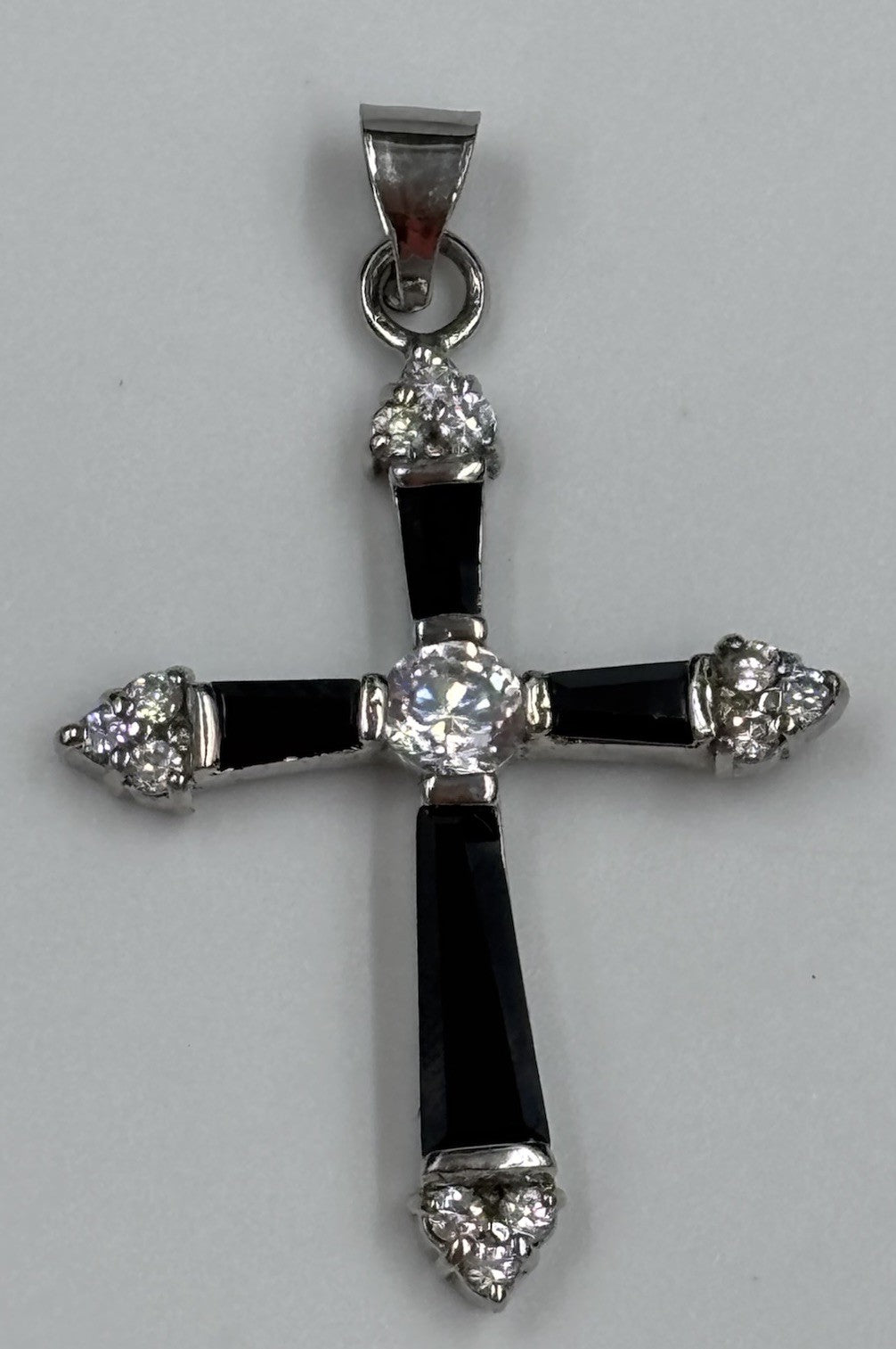Luxury Vintage 18KGP Cross Pendant Black Baguette Crystals CZ Stones
