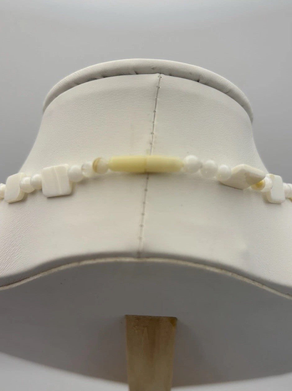 Vintage Mother of Pearl Necklace and Earrings Set White Shell Beads Jewelry