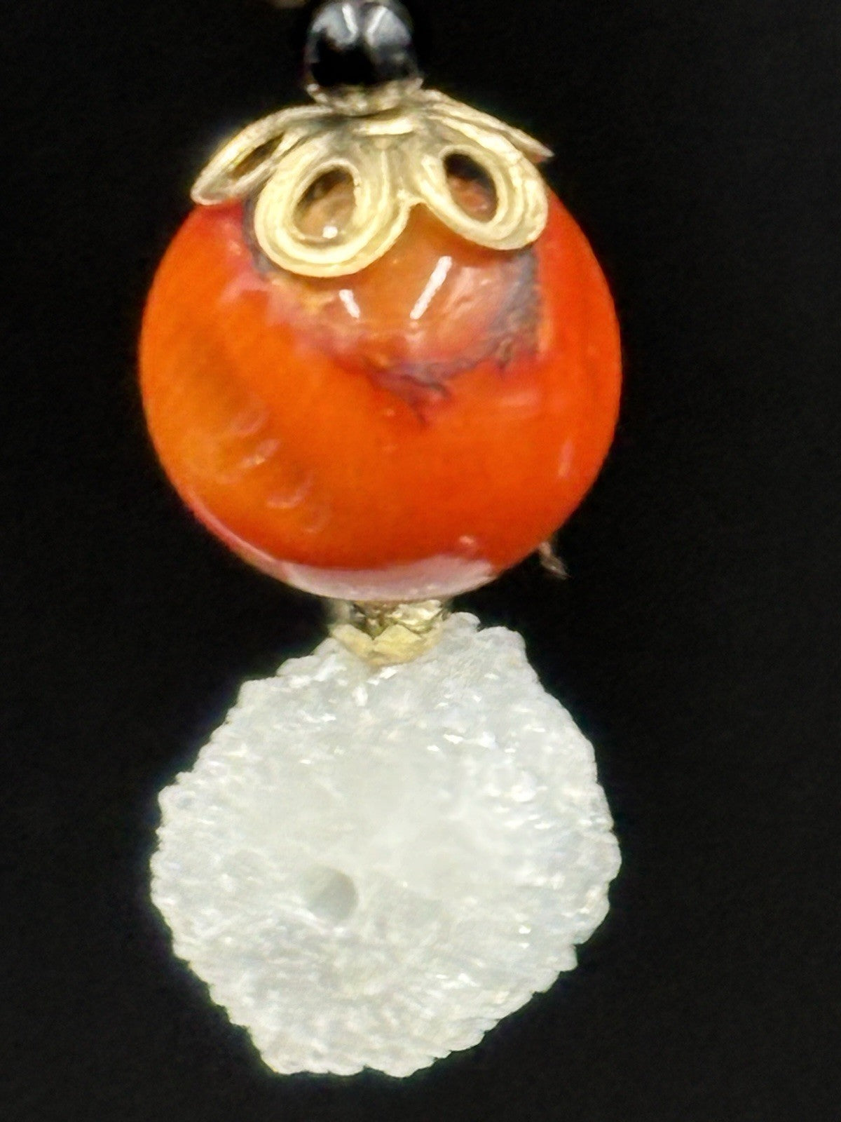 Orange Spiny Oyster & White Druzy Quartz Earrings Artisan Boho Jewelry”