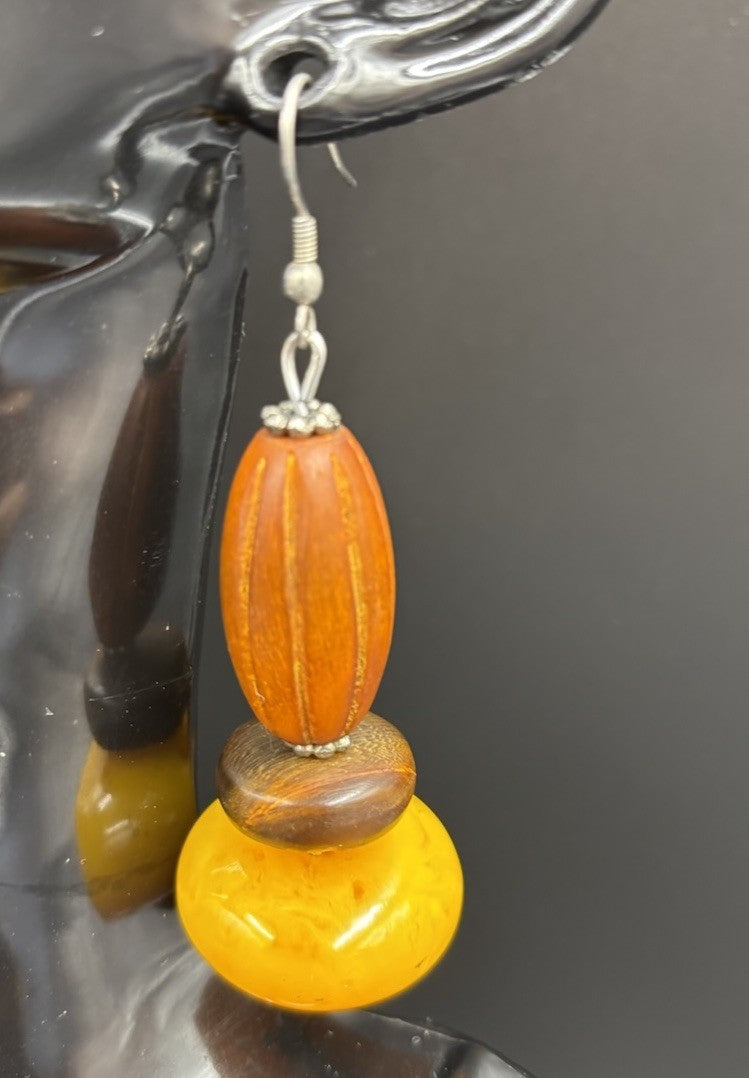 Vintage Casein Egg Yolk Earrings Chunky Marbled Butterscotch Tribal Boho Dangle