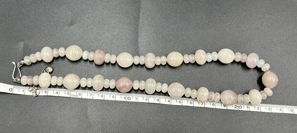 Vintage Style Rose & Milky Quartz Beaded Necklace Chunky Semi-Precious Gemstone