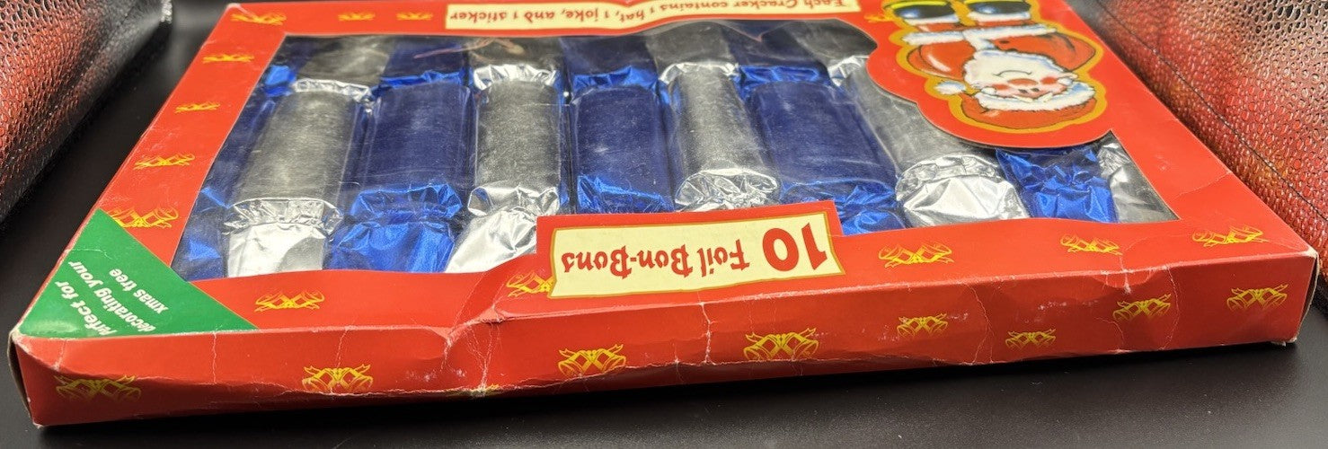 Christmas Crackers Bon Bons Set Of 10 Blue Silver Foil Santa Gift Box