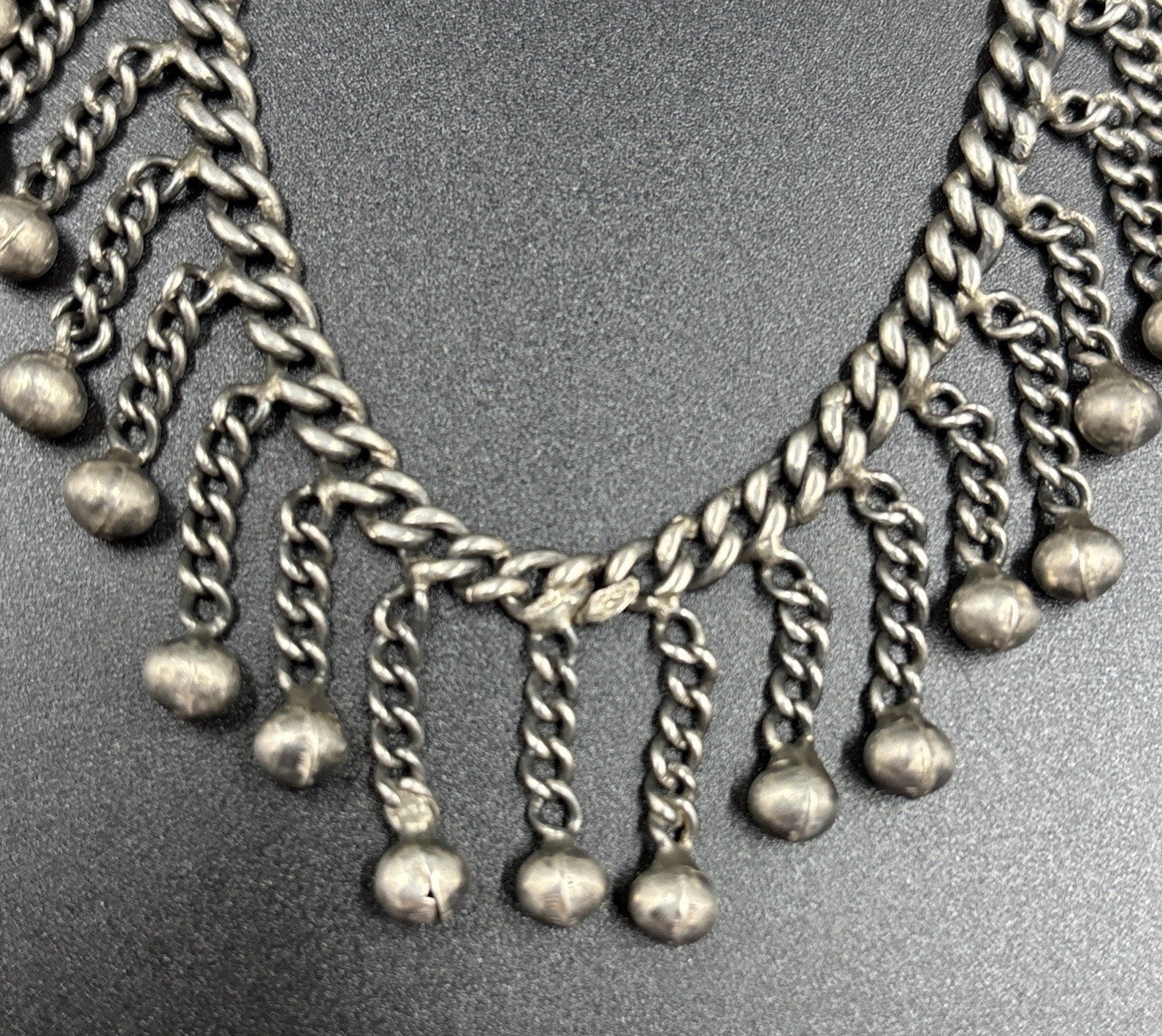 Vintage Sterling Silver Chain Anklet Choker Bells Charm Boho Tribal Jewelry