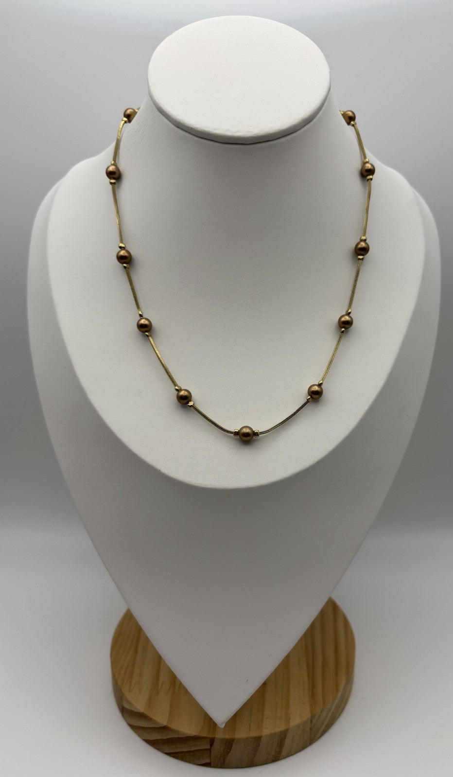 Vintage Monet Gold Tone Bead Station Necklace Signed Adjustable Snake Chain 48cm