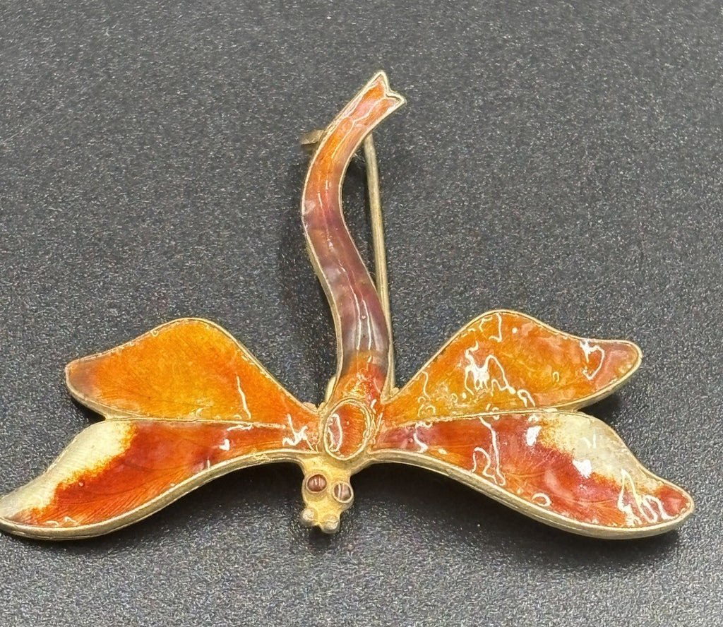 Antique Silver Plique A Jour Enamel Dragonfly Brooch Pin