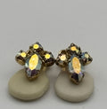 Vintage Unsigned Ice Blue Aurora Borealis Rhinestone Clip Earrings Mid Century