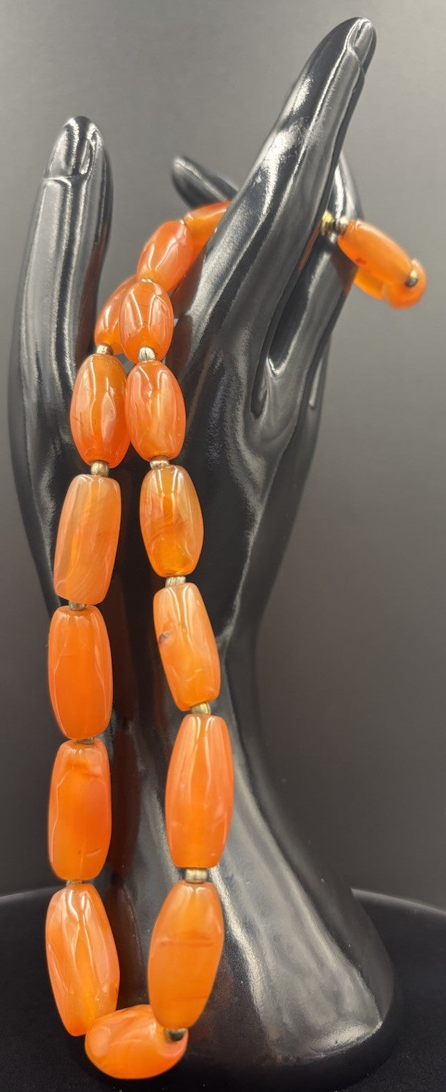 Vintage Orange Art Glass Necklace Swirled Barrel Beads, Mid-Century