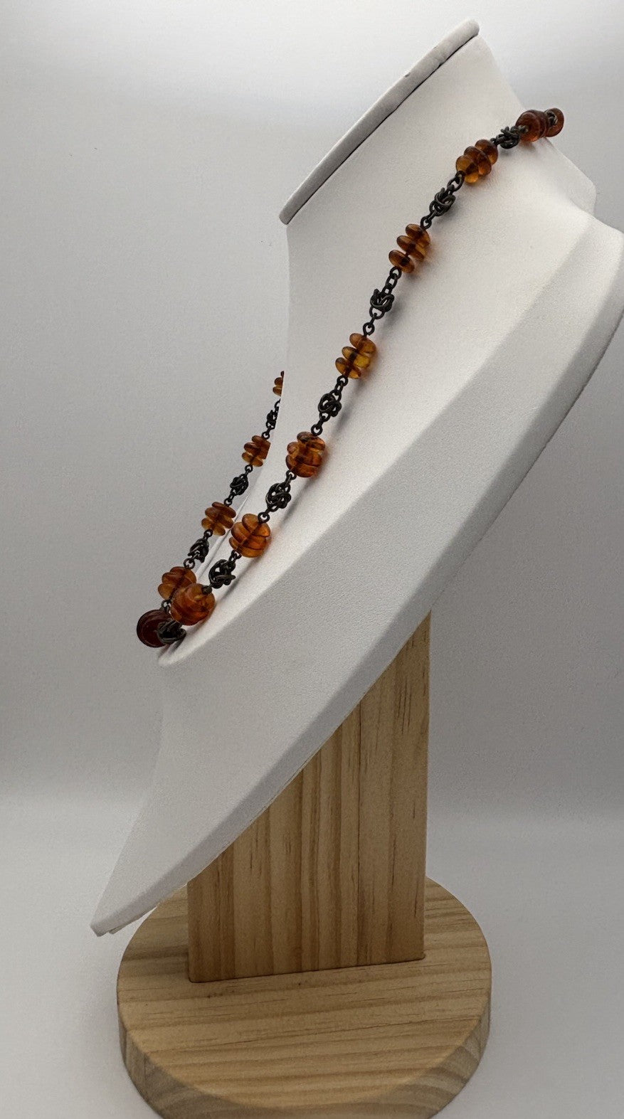 Vintage Baltic Amber Disc Bead Necklace with Oxidized Chain Choker Jewelry