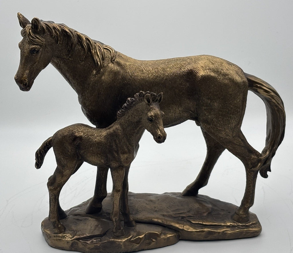 Vintage Leonardo Bronzed Mare & Foal Horse Sculpture Equestrian Figurine