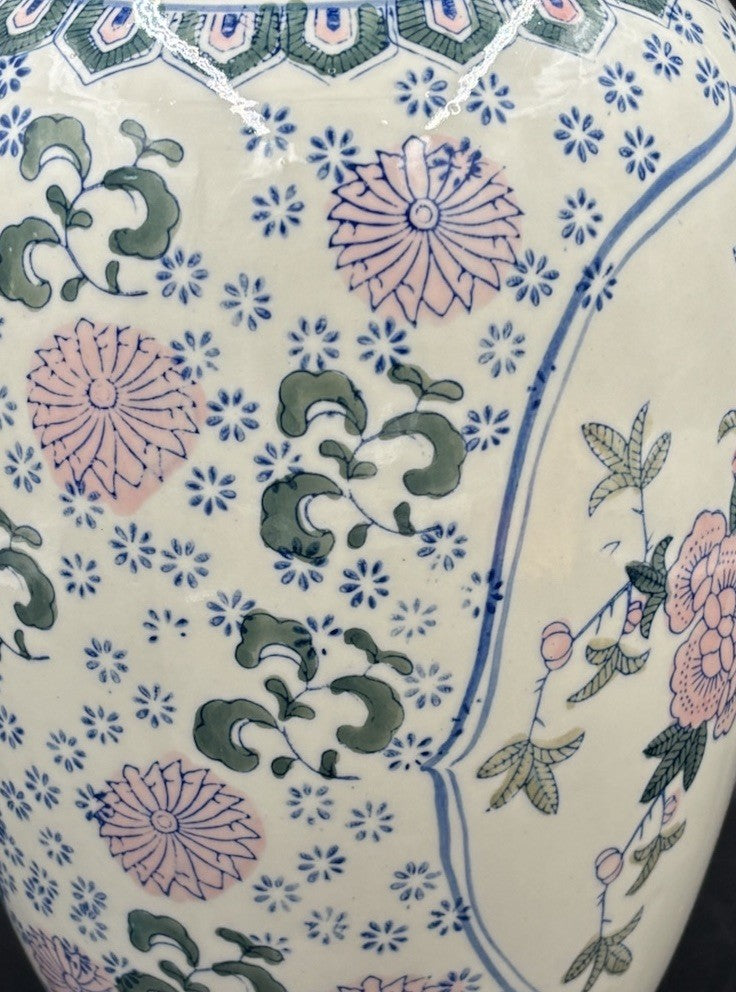 Chinese Jingdezhen Porcelain Vase Hand Painted Birds Peony Floral 42cm Large