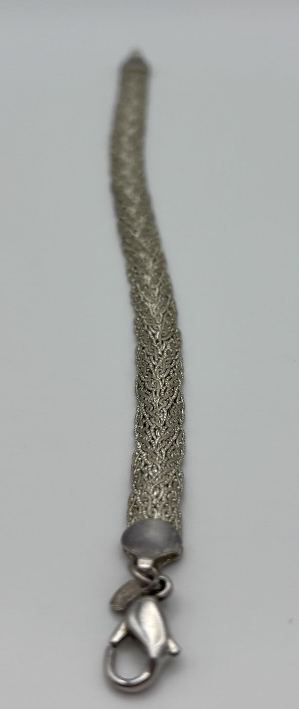 Vintage Monet Silver Tone Braided Mesh Chain Bracelet Signed Designer Jewelry