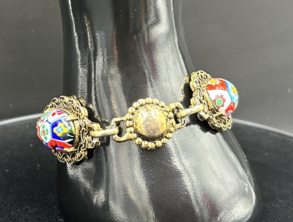 Vintage Murano Millefiori Glass Bracelet Set w/ Matching Ring Italian Mosaic